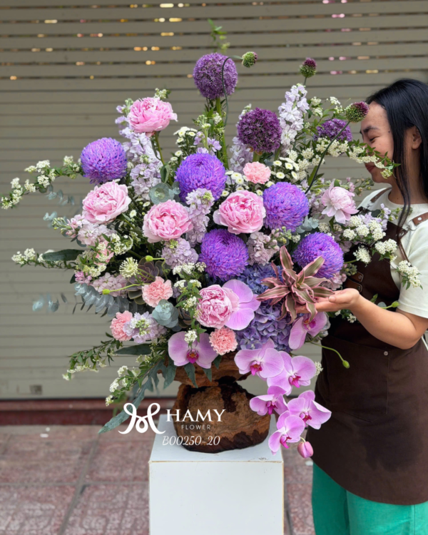 Tiểu cảnh hoa nhập khẩu tone tím cao cấp tặng vợ yêu