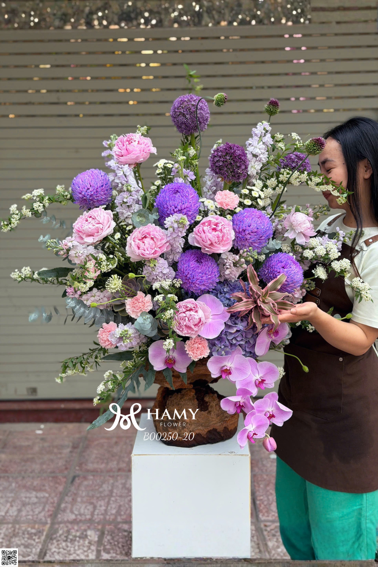 Tiểu cảnh hoa nhập khẩu tone tím cao cấp tặng vợ yêu